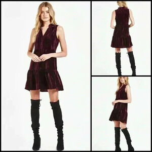 DEAR JOHN ELIZA TIERED SKIRT VELVET DRESS CHERRY MARMALADE DROP WAIST SIZE M